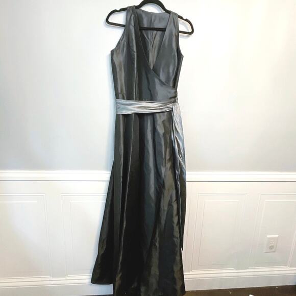 Lazaro Vintage elegant black full length wrap gown with pewter sash - Picture 7 of 7
